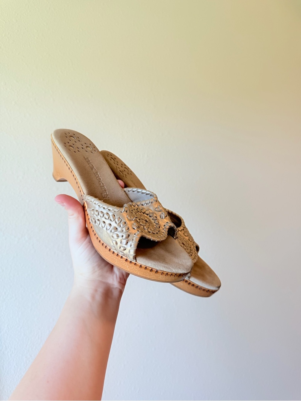 Jack Rogers Women’s Metallic Tan Open-Toe Slide Heels